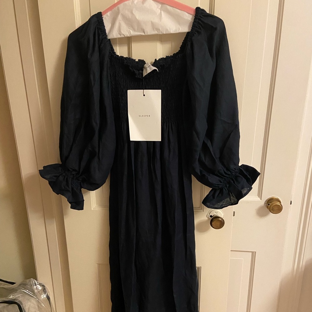 NWT Sleeper Atlanta Navy Linen Dress